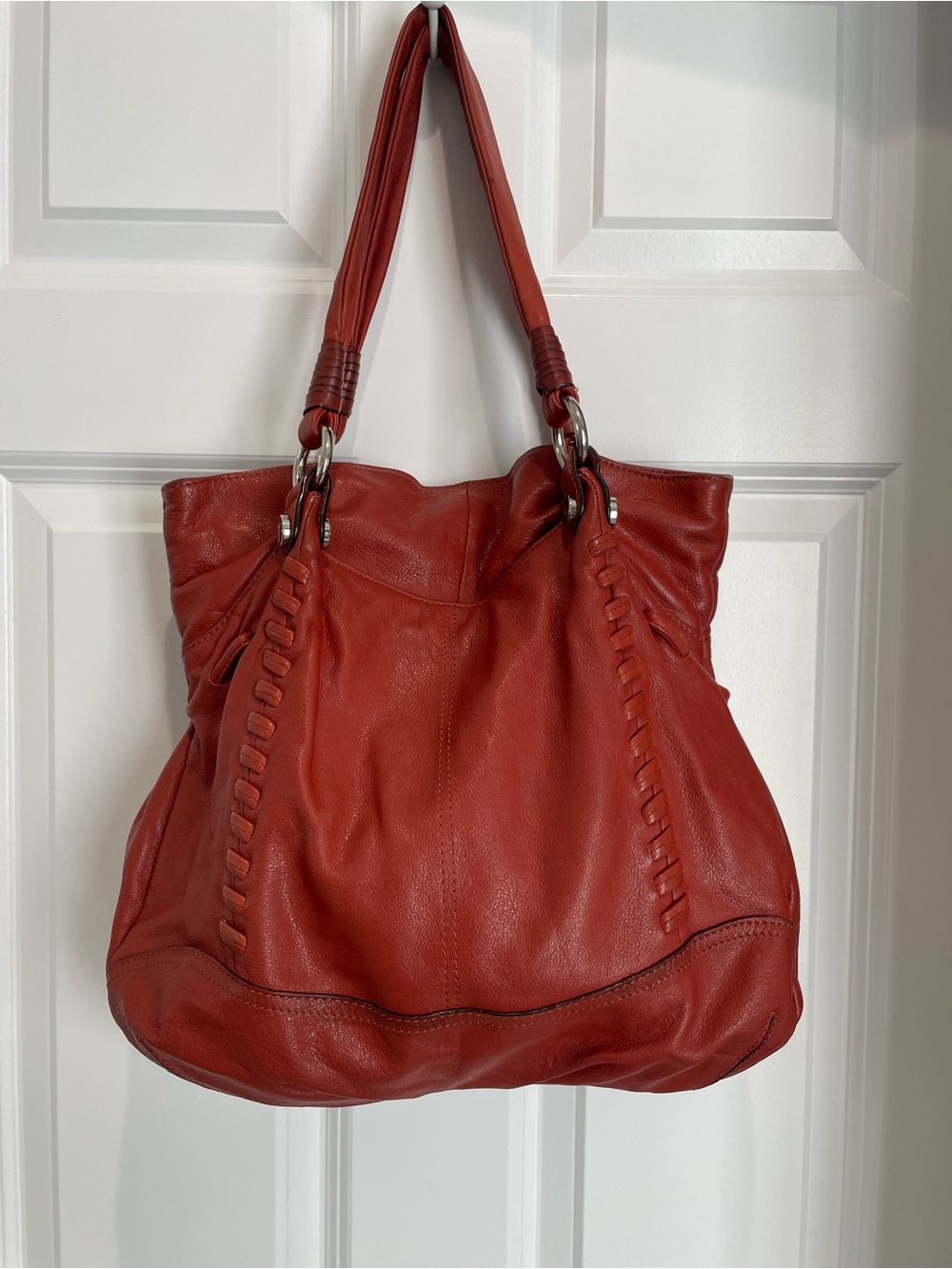 b. makowsky Red Leather Shoulder Tote